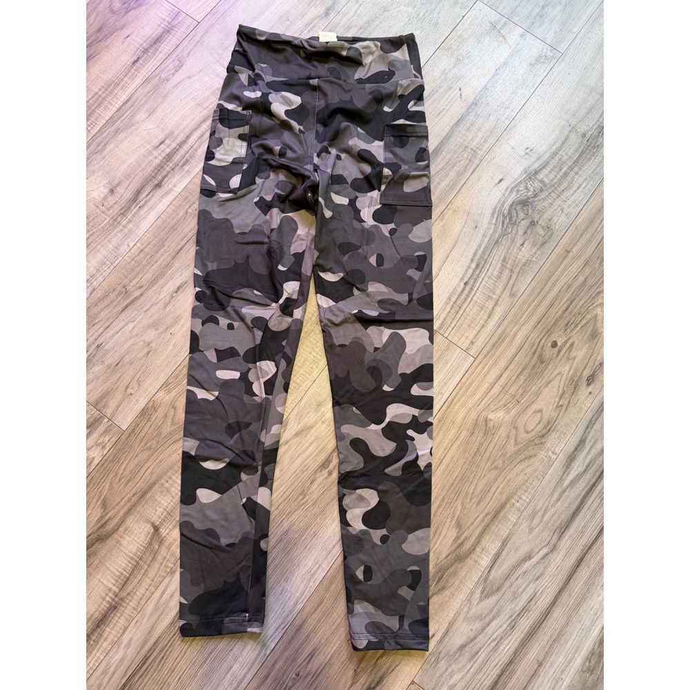 LulaRose Tween Girls Gray Camouflage High Waisted Leggings with Pockets Camo